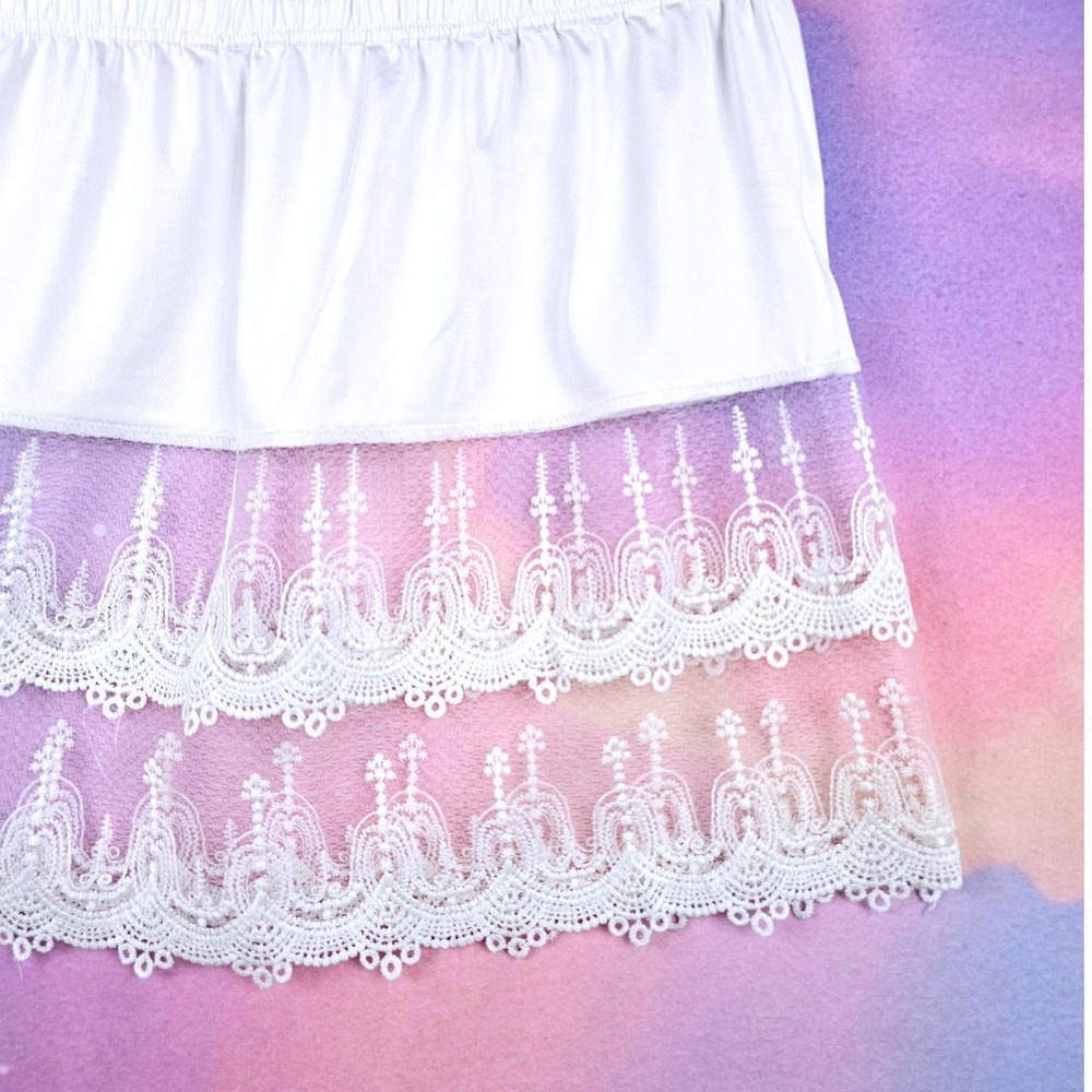 Lace Hem Slip Skirt Extender Women 3XL White Excellent Layering Mini Cottagecore - Picture 5 of 6